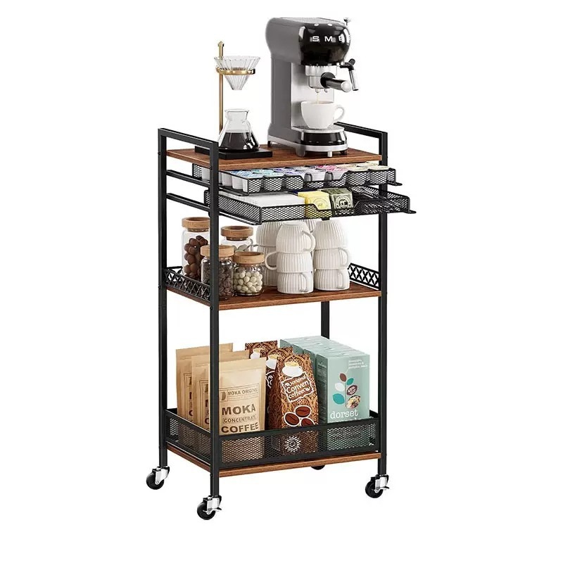 Estante de almacenamiento extraíble con ruedas Estante de almacenamiento de café Estante de almacenamiento de cafetera Suministro directo transfronterizo Almacenamiento multifunción