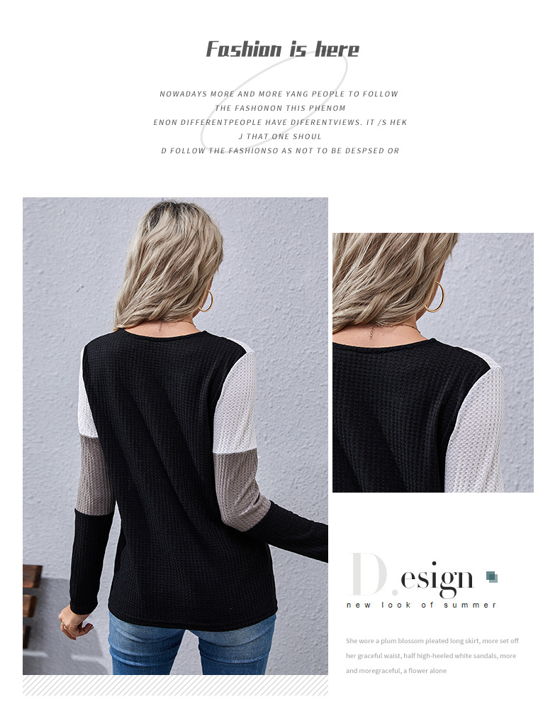 V-Neck Long-Sleeved Contrast Color Stitching Sweater NSDMB102355