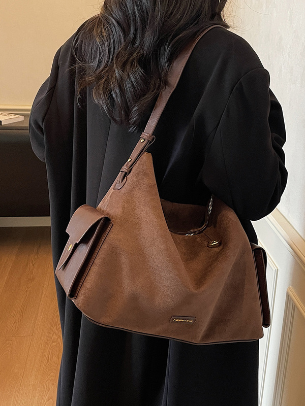 休闲复古麂皮绒包包女2025秋冬季新款通勤单肩包时尚大容量斜挎包|undefined