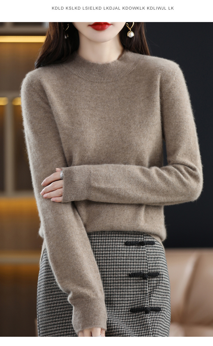 2022 Autumn and winter Cashmere sweater for women, semi-high collar, slimming, pullover, solid color 100 long-sleeved knitted base wool sweater pic 36