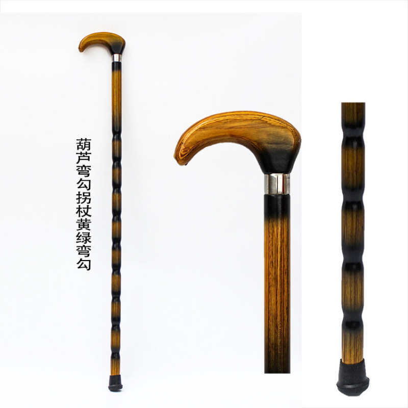 新款实木老人拐棍防滑手柄龙头拐杖 双色户外登山杖拐杖系列批发|undefined