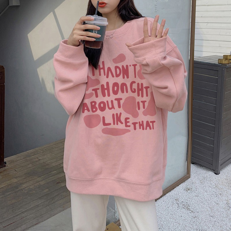 韩版春季新款女装卫衣 甜美百搭宽松圆领中长款卫衣女款加绒外套