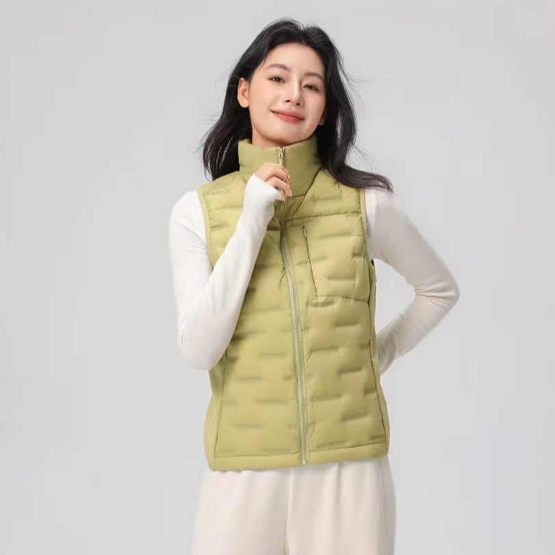 Pinghu chaqueta de pluma de mujer chaleco 90 lana nuevo tipo ligero otoño y invierno de moda casual abrazadera de caballo universal chaleco cálido abrigo