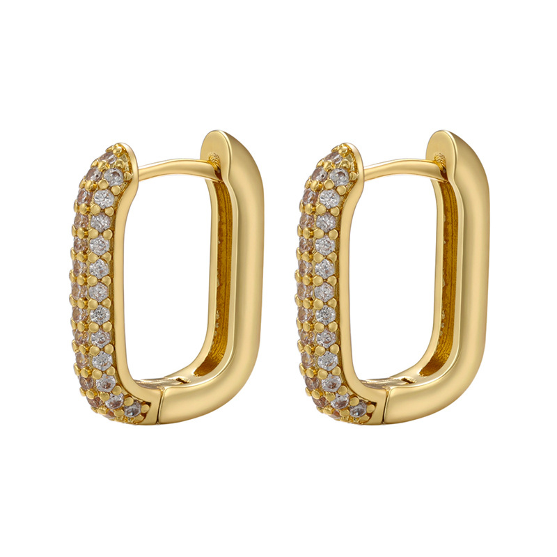 Copper Material 1 Pair Fashion Rectangle Plating Inlay Copper Zircon Hoop Earrings