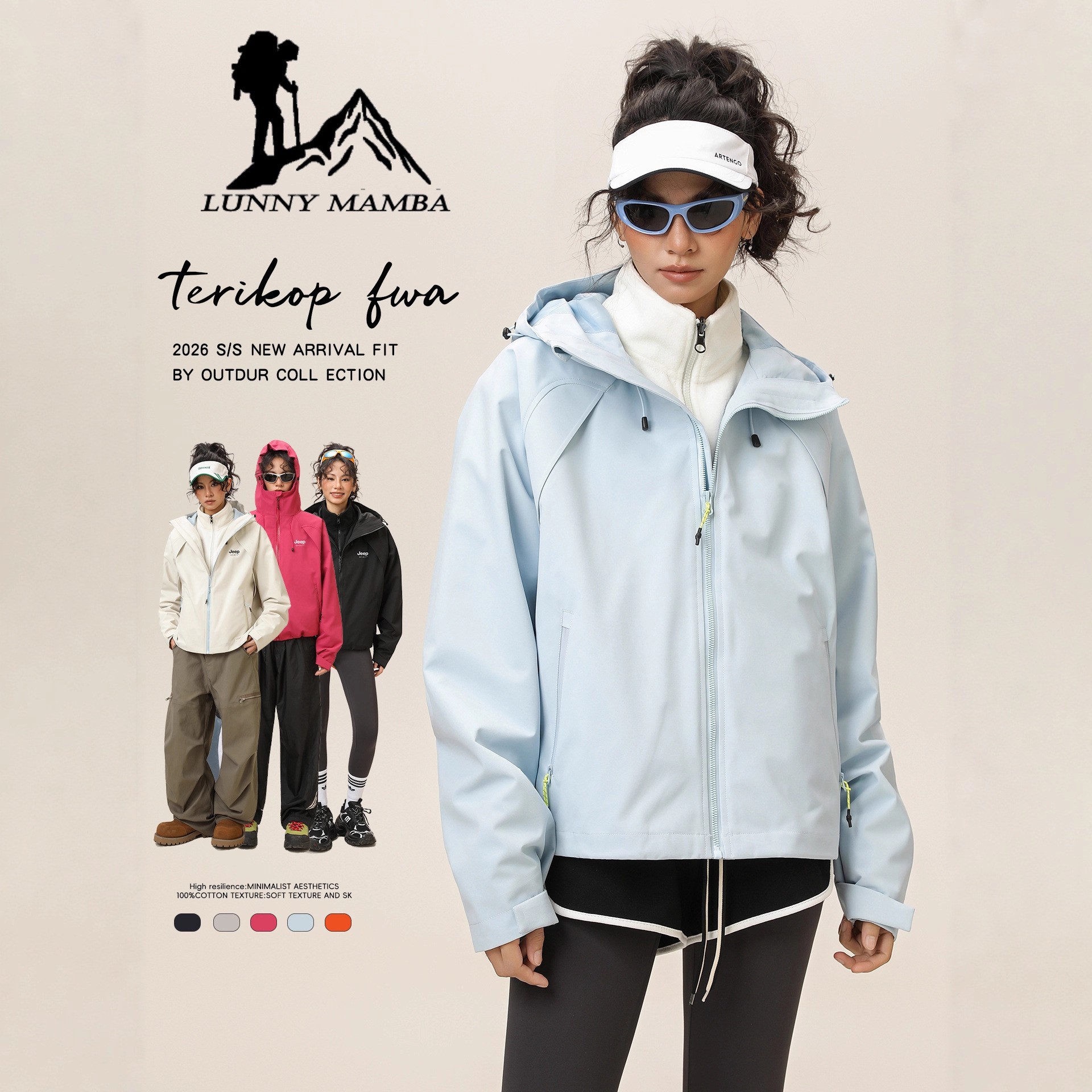 Big Brand Blue Women's Outdoor Jacket 2026 New Model, Three-In-One, Windproof, Fleece-Lined, Detachable, Short Style
