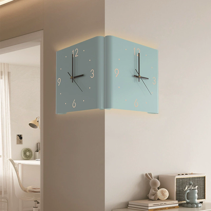 Double-Sided Corner Wall Clock, Creative Crooked Design, Iron, Optional LED Lamp