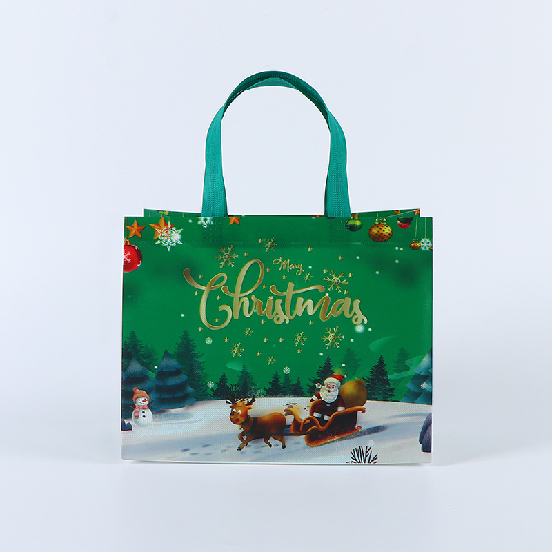 Bolso de Navidad de punto transfronterizo, bolsa de embalaje de regalo, bolsa no tejida laminada en caliente plegable portátil personalizada