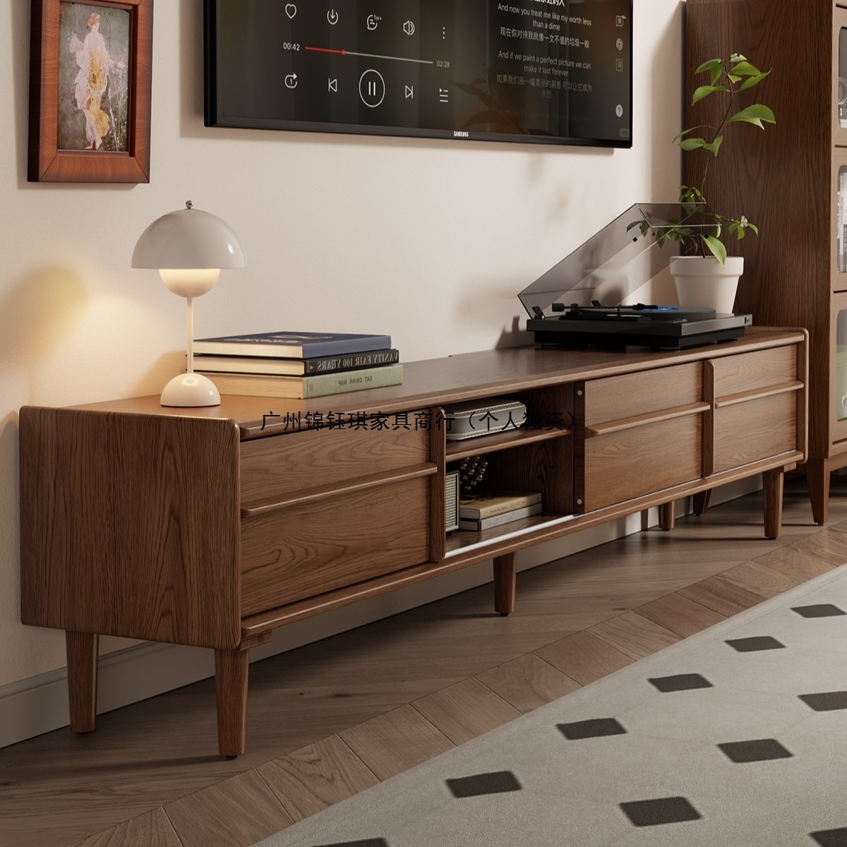 Tv Cabinet Floor-Standing Solid Wood Mid-Century Style Storage Storage Cabinet Wholesale Small Apartment Living Room Coffee Table Mobile Door Tv Cabinet