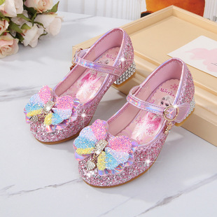 Mao Erang Girls Princess Shoes Spring & Fall New Kidsren's High Heels Medium and Large Kidsren's Crystal Shoes Girls Bow Korean Style Shoes