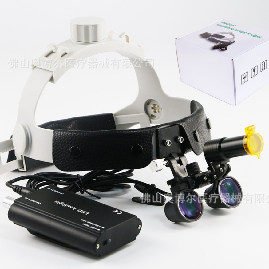 牙科头戴式3.5倍放大镜加手术LED聚光灯带滤光片可调圆形光斑