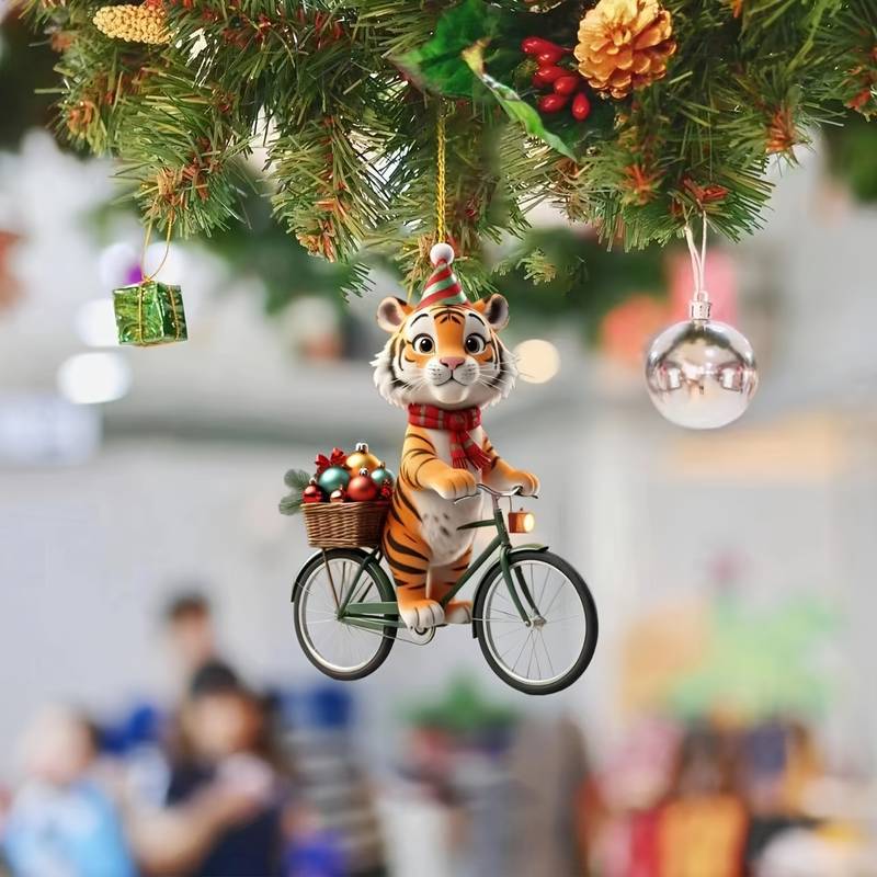 Acrílico tigre de Navidad jinete colgante plano transfronterizo espejo retrovisor nuevo colgante decoración del hogar colgante