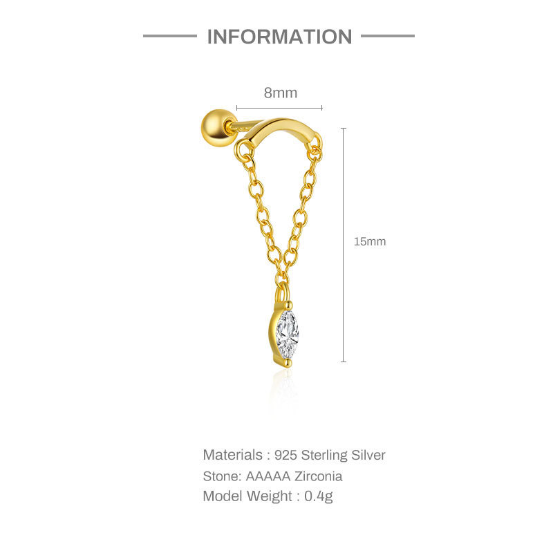 Fashion Geometric Sterling Silver Plating Inlay Zircon Ear Studs 1 Piece