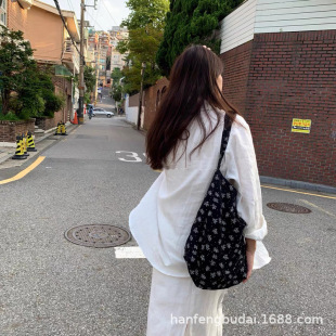 Japanese black elegant cloth bag, universal capacious shoulder bag, one-shoulder bag