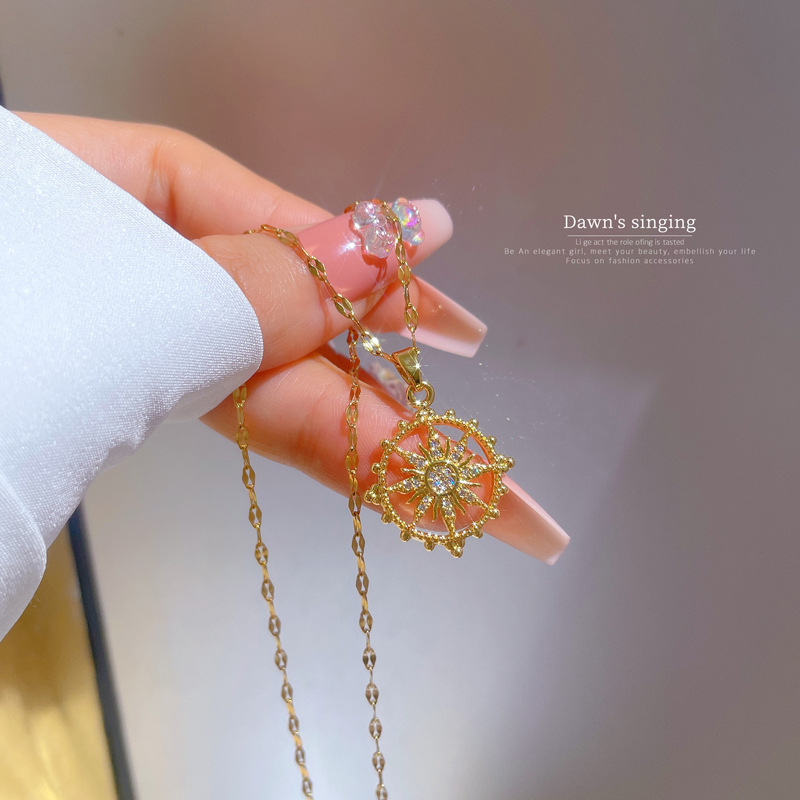Fashion Sun Titanium Steel Plating Inlay Zircon Pendant Necklace 1 Piece