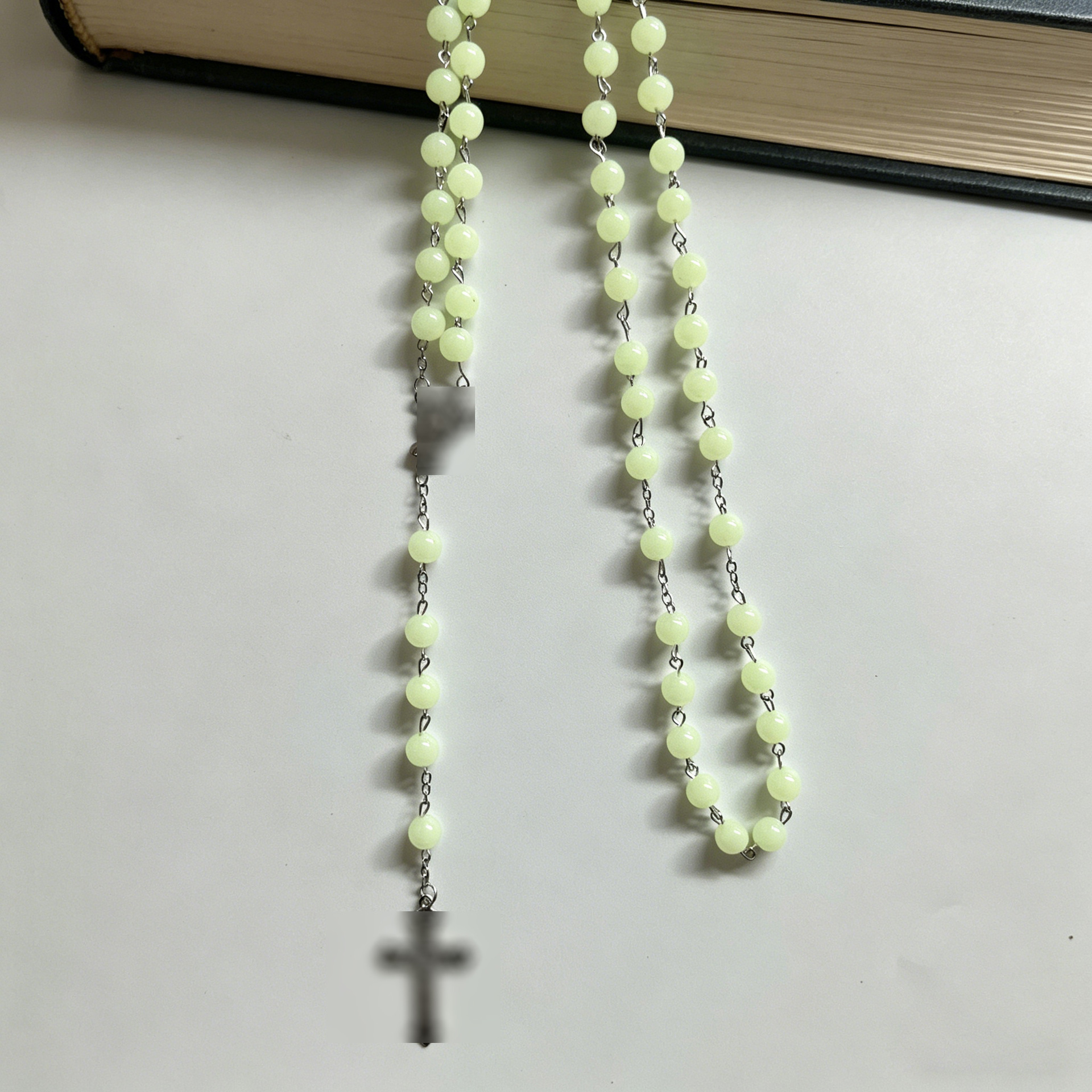 Foreign Trade Cross-Border Prayer Beads 8mm Luminous Round Beads Cross Necklace Beaded Sweater Chain for Men and Women
