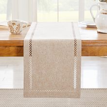 跨境亚马逊简约平角打眼菱形镂空桌旗仿麻涤纶纯色长条茶旗盖布