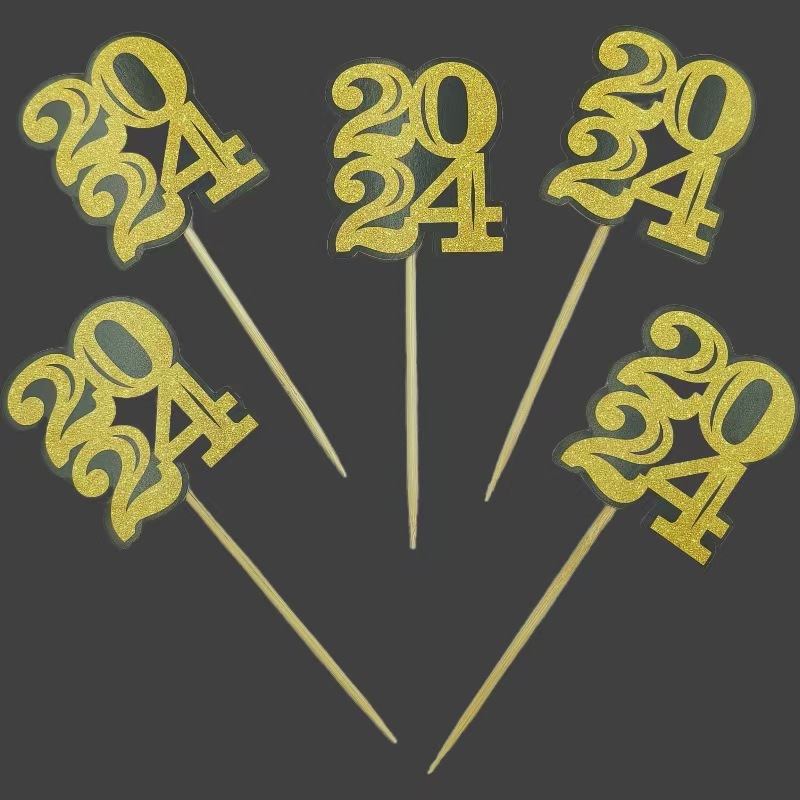 Pajita de papel de fiesta transfronteriza 2024 Pajita de tarjeta de oro negro Postre degradable desechable Pajita decorativa