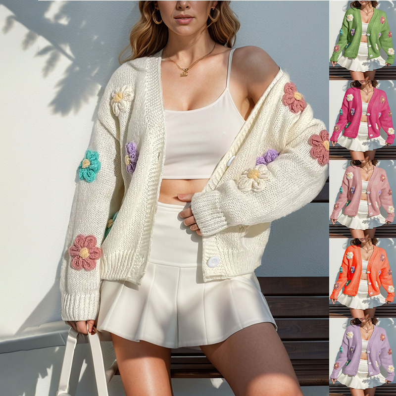 2024 Amazon Floral Buttons Knitted Cardigan-Lovely Loose Long Sleeve Sweater