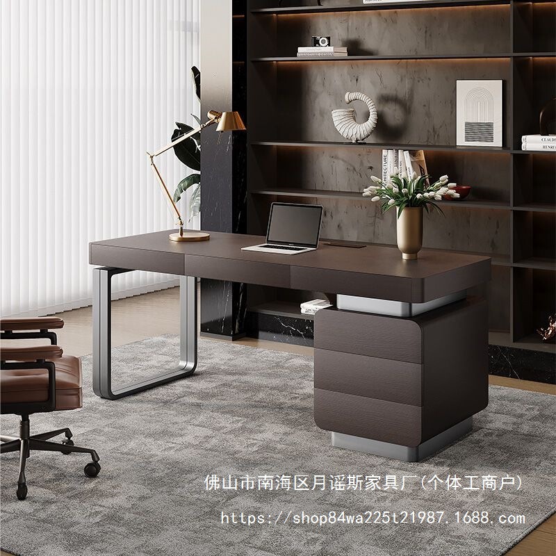 Italian Minimalist Desk Modern Light Luxury Designer Simple Smoked Desk High-End Study Desk Computer Desk