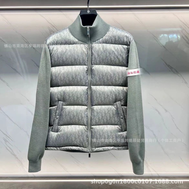 欧洲站新款D家针织拼接休闲羽绒服 男白鸭绒保暖时髦修身羽绒外套|undefined