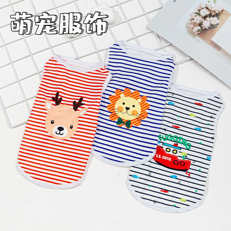 Летний жилет для собак мелких пород, полосатый, с мультяшным принтом, одежда для кошек и щенков, от производителя