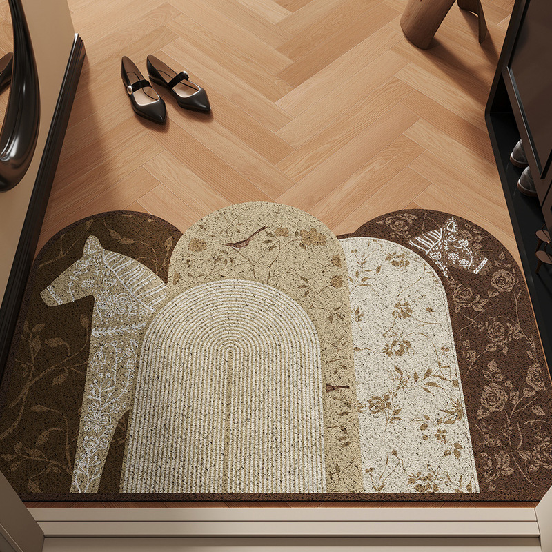 Medieval Style Light Luxury Entrance Door Floor Mats, Indoor Mud Scraping and Dirt-Resistant Floor Mats, Entrance Door Mats, Cuttable Wire Loop Floor Mats