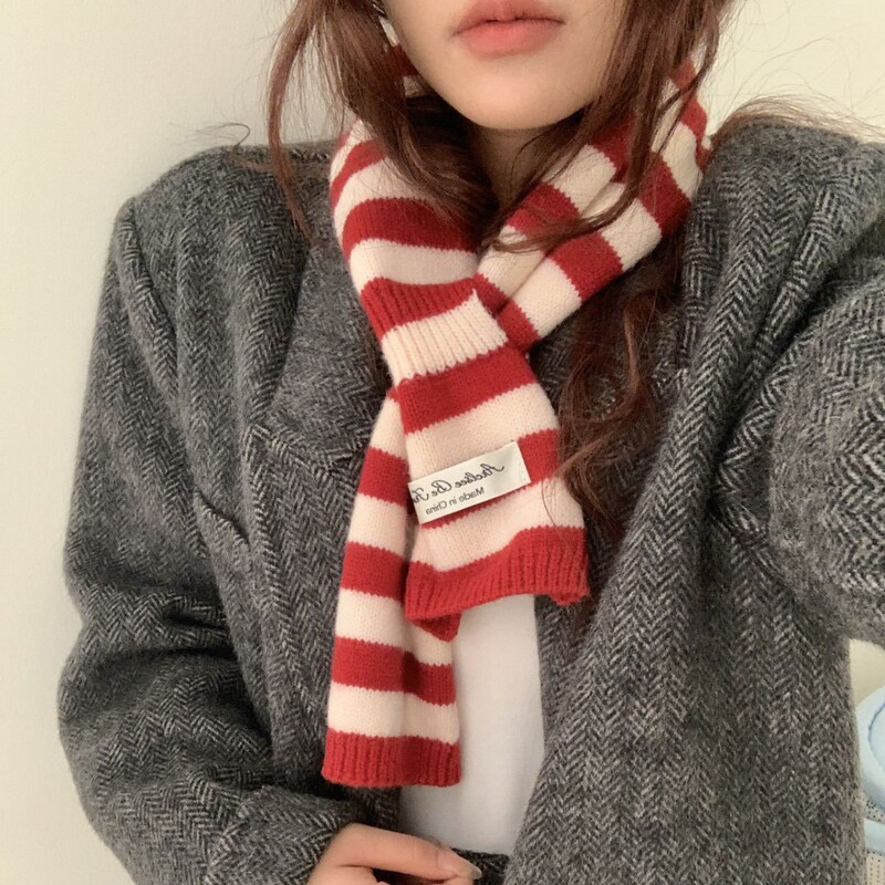 Soft and Skin-Friendly Striped Scarf with Wool for Women, Autumn and Winter Lazy Cross Neck Warmer for Children and Parent-Child Neck Scarf