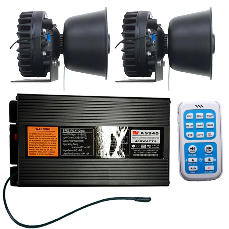 Wireless remote control car alarm with a 400W high-power loudspeaker and a high-frequency horn, model AS940H+, with a stainless steel speaker