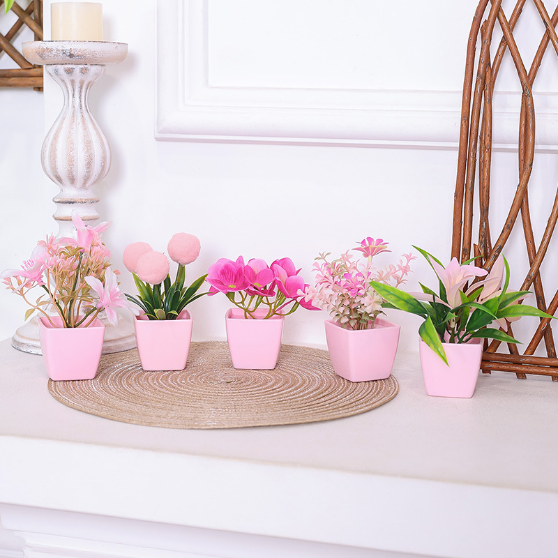Plastic artificial plants, small fuchsia decorative flowers for home use 2