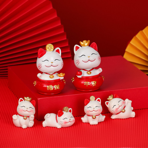 Home Resin Ornaments Lucky Cat Cute Creative Cartoon Doll Porch Desk Decoration Christmas Gift New