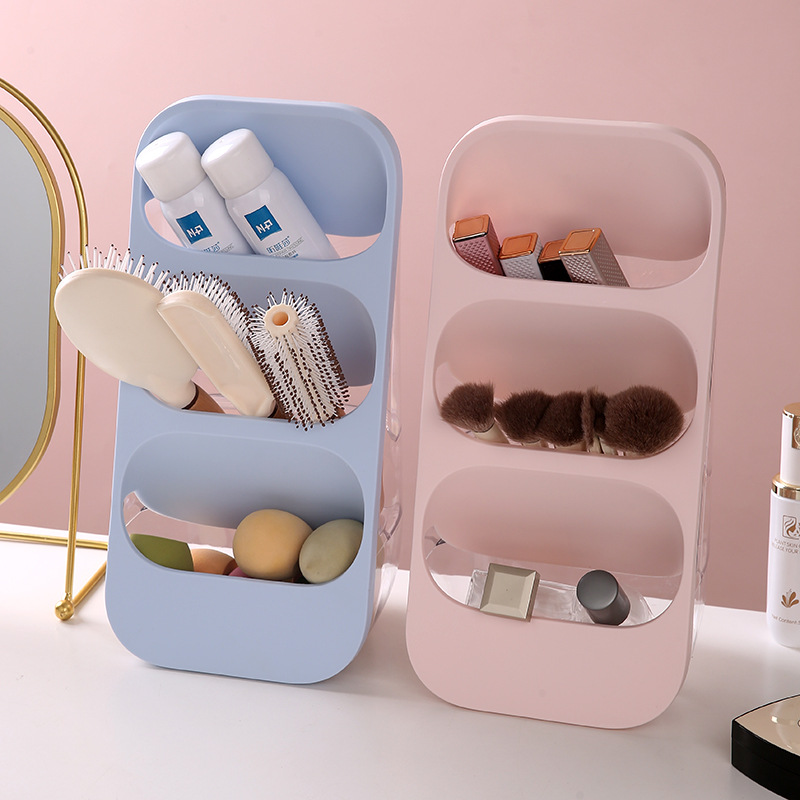Caja de almacenamiento de compartimiento de tres capas estante de almacenamiento de escritorio de lujo ligero multifuncional Ins estilo cepillo de maquillaje vajilla papelería estante de almacenamiento