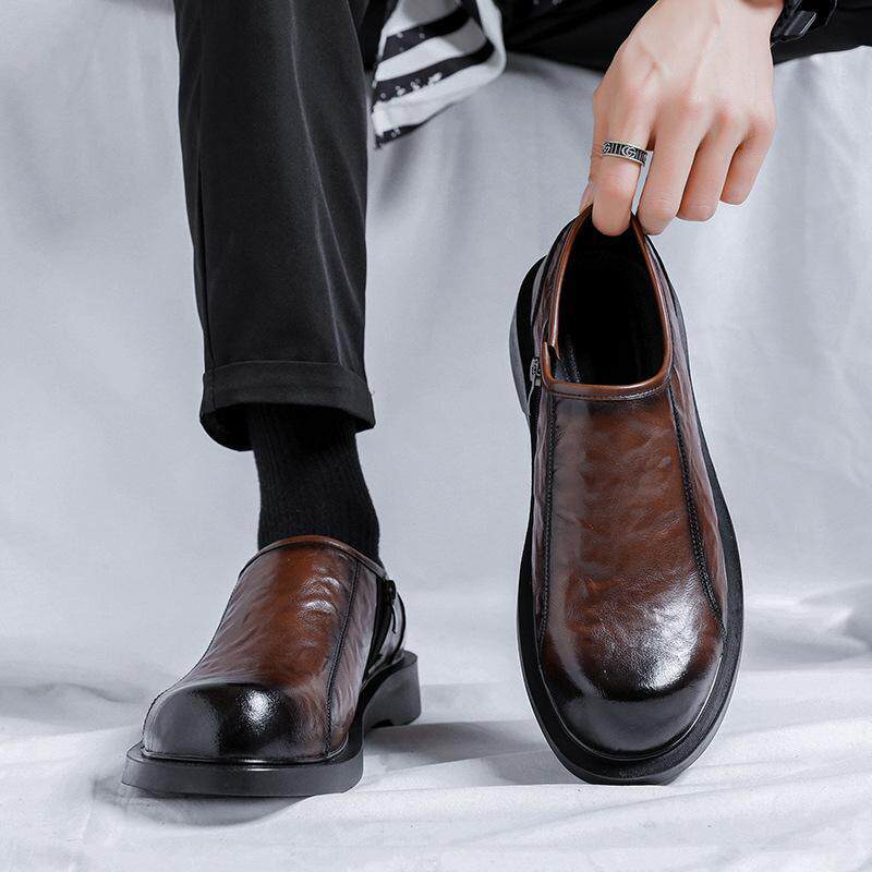 Giày da nam công sở kiểu Derby mũi tròn, gót thấp 1–3 cm — Màu đen