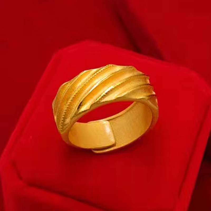 Taiwan men's ring thread flashing sand texture wide finger ring plated gold plated fashion imitation tin gold