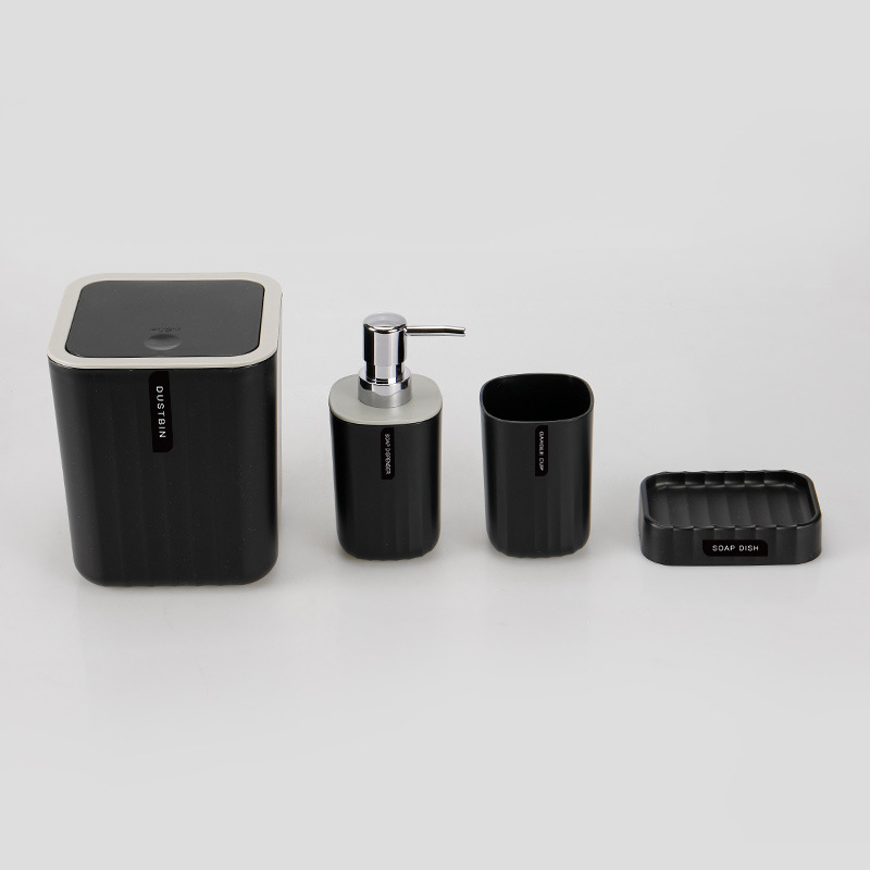Cuatro piezas de baño simple color sólido conjunto de baño taza de enjuague de cepillo de dientes caja de jabón plástico personalizado