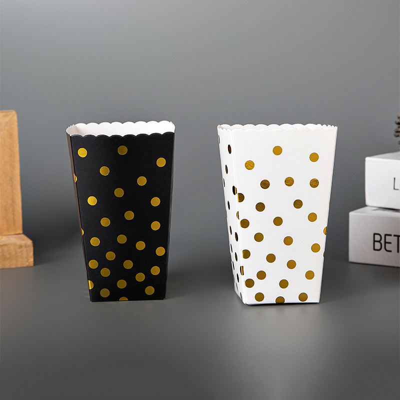 跨境现货批发黑白烫金爆米花盒 鸡米花薯条食品打包盒 一次性食品