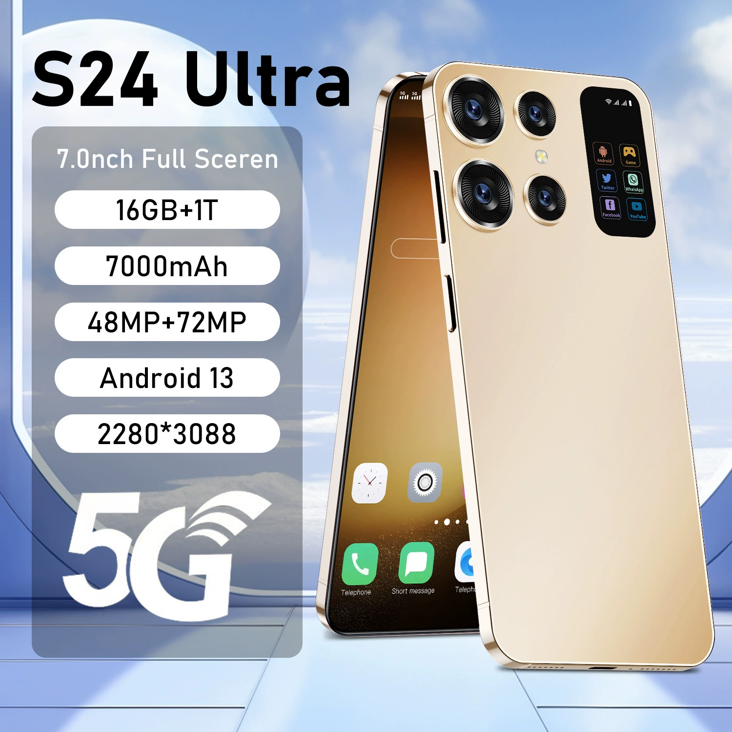 (Кросс-бортовая торговля), S24, смартфон, AliExpress, 7,0 дюйм, Android 16, (Физические)