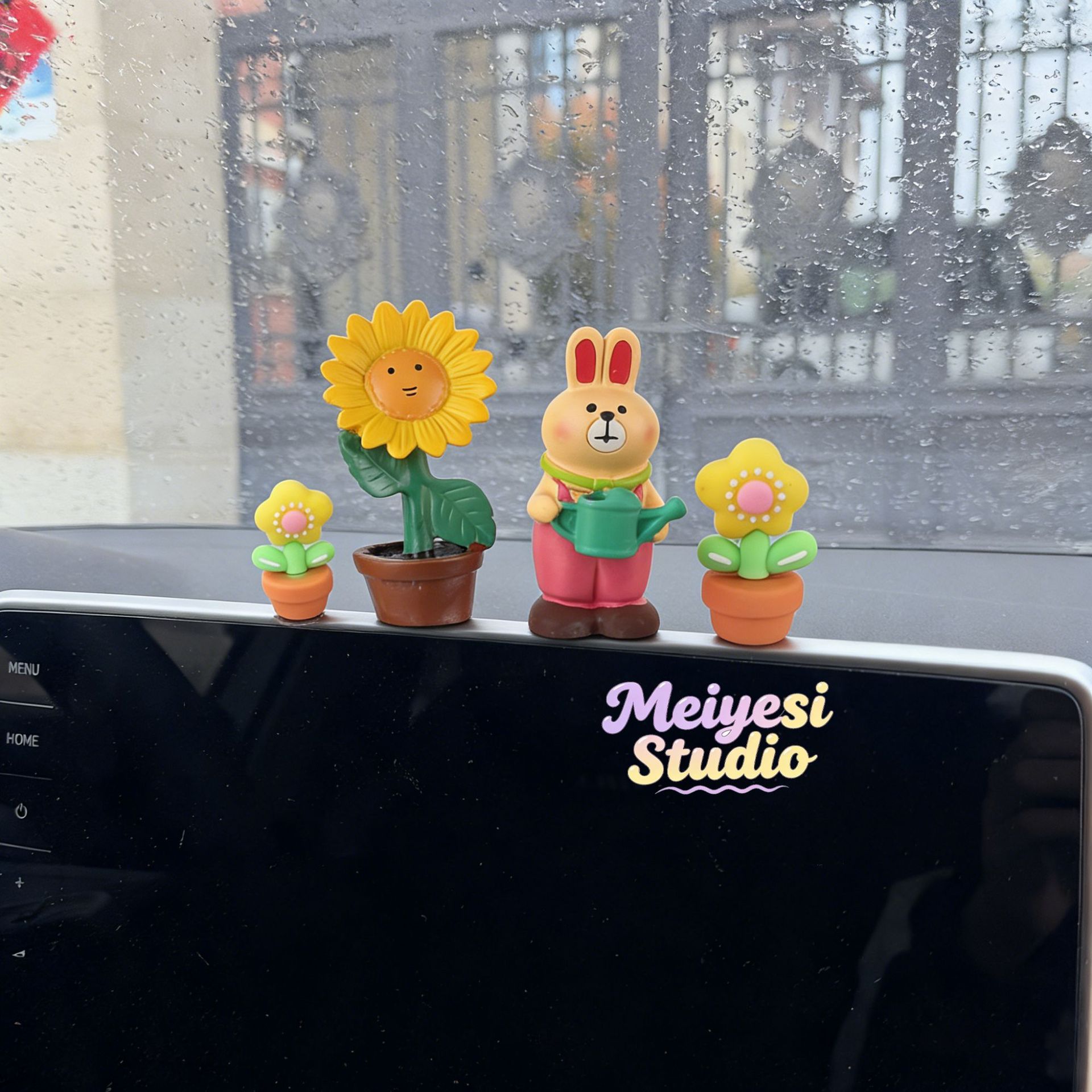 Comestibles japoneses sakka girasol de agua accesorios de automóviles consola central decoración de pantalla flores lindas