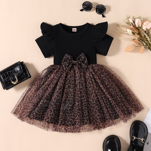 Women's Black Striped Leopard Print Mesh Dress for Amazon - Direct Manufacturer Sale