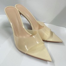 WO惠州市新款欧美女鞋简约裸色透明一字高跟鞋细跟尖头不累脚百搭