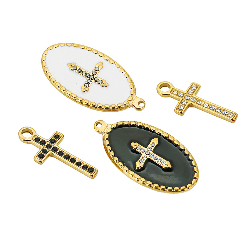 6g Weight Pendant Jewelry Making Type 5 PCS/Package 304 Stainless Steel Rhinestones 18K Gold Plated Cross Pendant