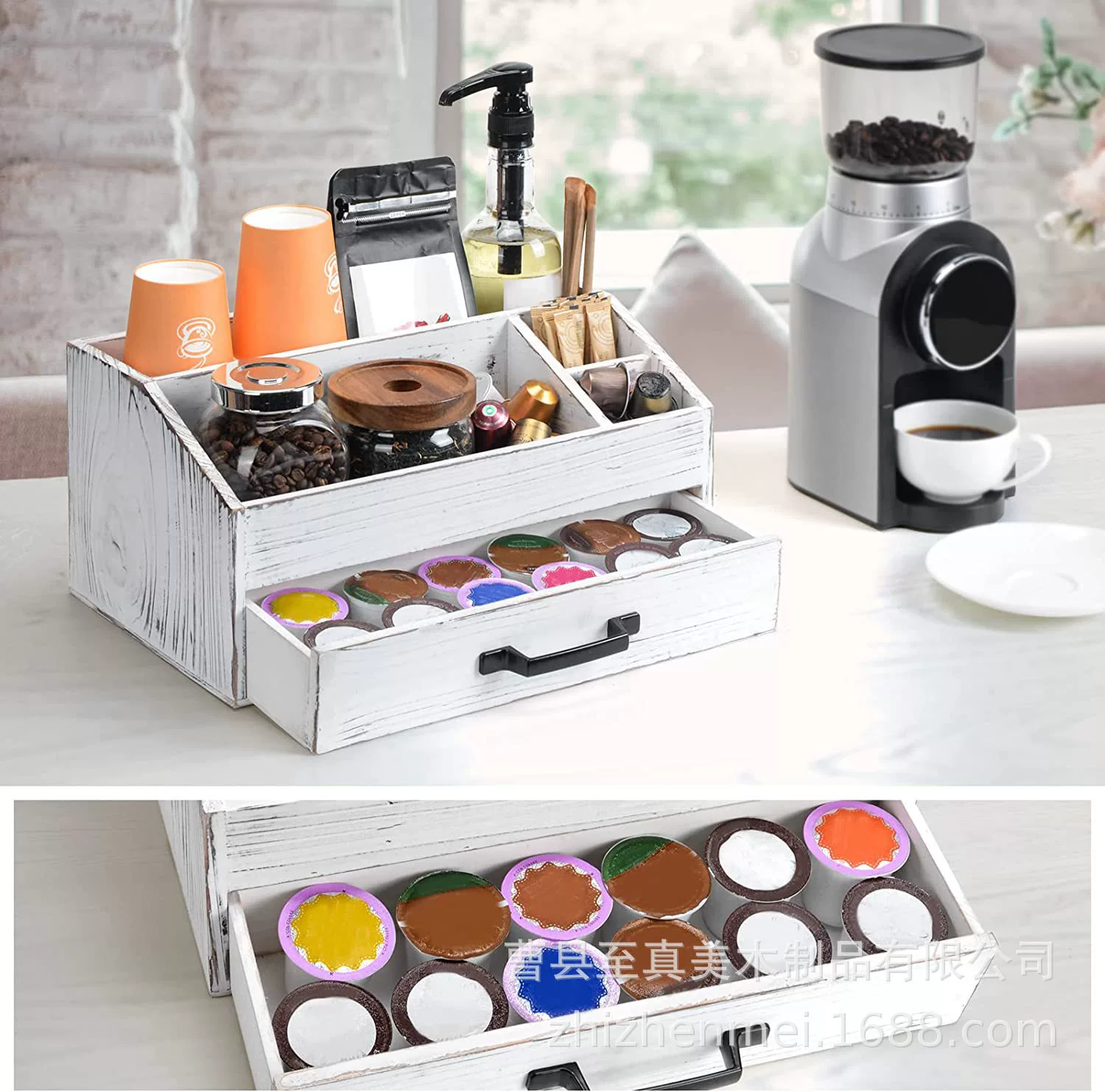 Деревянная Подставка для хранения кофейного бара с ящиком деревянный белый ящик для хранения кофейных капсул