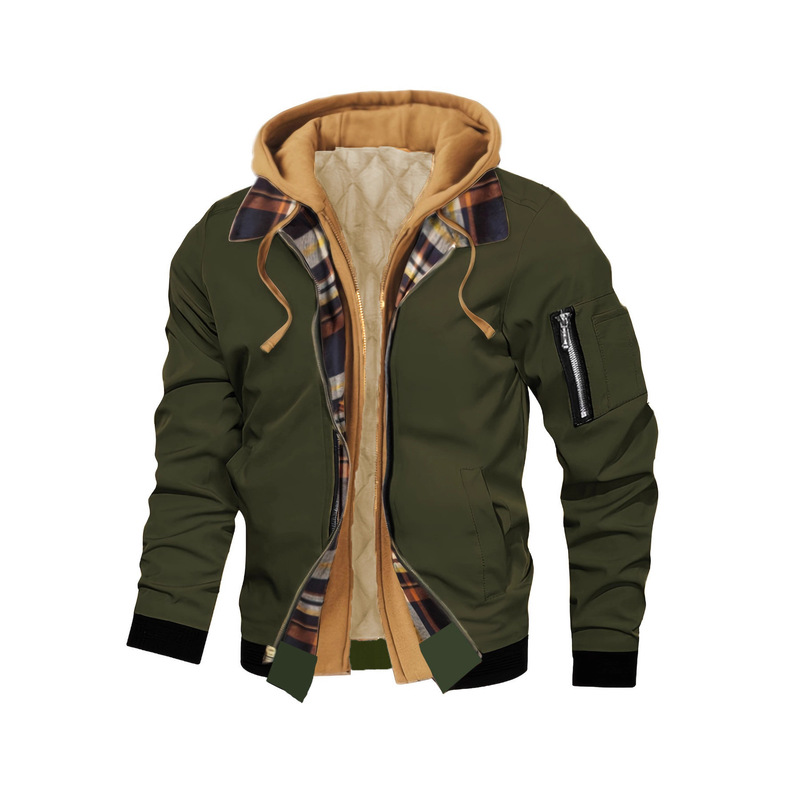 Men's Hooded Air Force One Jacket - Loose Fit, Suitable for Spring, Autumn, and Winter, Fully Lined Casual Outerwear