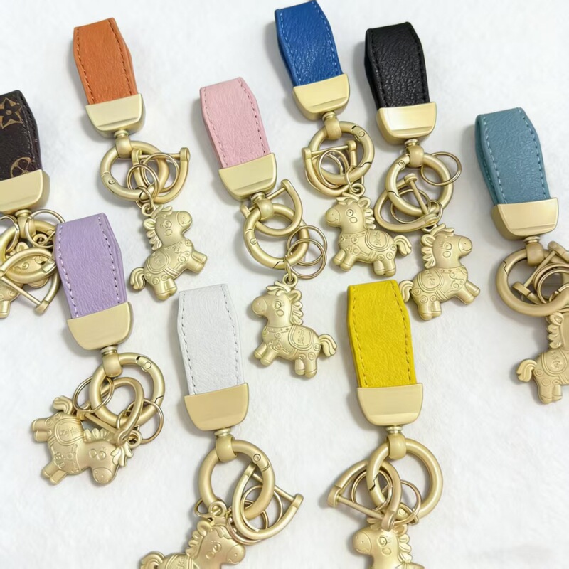 Year of the Horse French-Style Lambskin Car Keychain High-End Leather Key Ring Accessory Pendant Couple Waist Key Chain