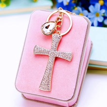 韓版創意水鑽十字架汽車鑰匙扣女包掛件鑰匙鏈圈金屬商務禮品批發