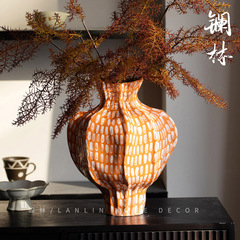 ランタノリン新中国式陶磁器花瓶寂風高級感リビング玄関生け花器レトロ風乾花瓶見渓