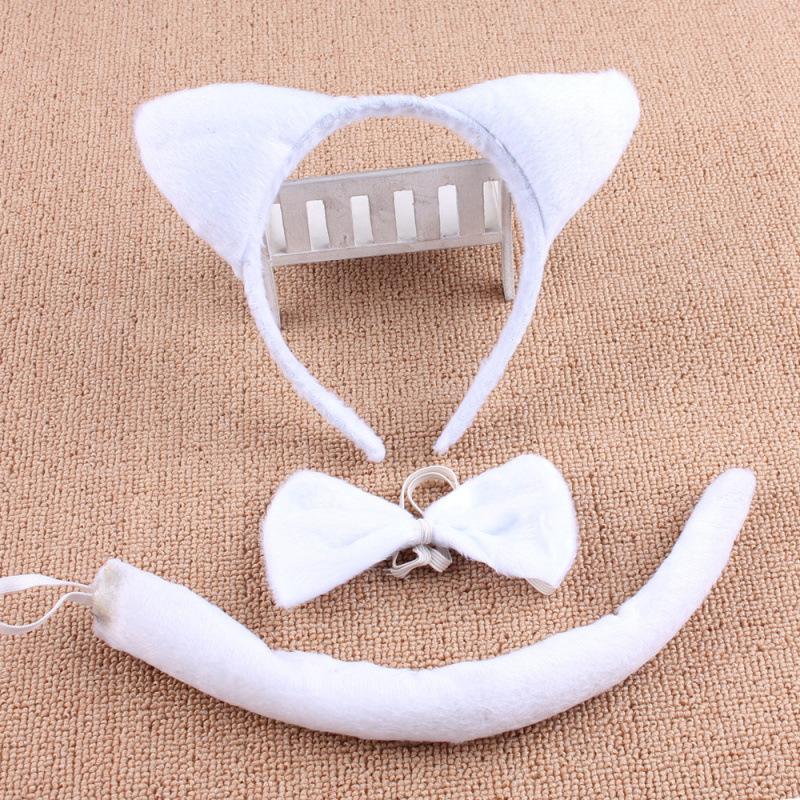 1 de junio Día de los Niños dibujos animados bandas de cabeza animales de tres piezas conejo gato tigre orejas collar cola