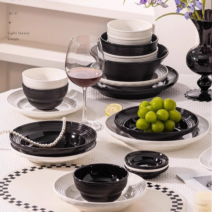 Jingdezhen Threaded Household Bowl Ceramic Tableware Plate Chopsticks Soup Bowl Noodle Bowl DIY Combination Rice Bowl and Dish Set Jingdezhen Threaded Household Bowl Ceramic Tableware Plate Chopsticks Soup Bowl Noodle Bowl DIY Combination Rice Bowl and Dish Set
