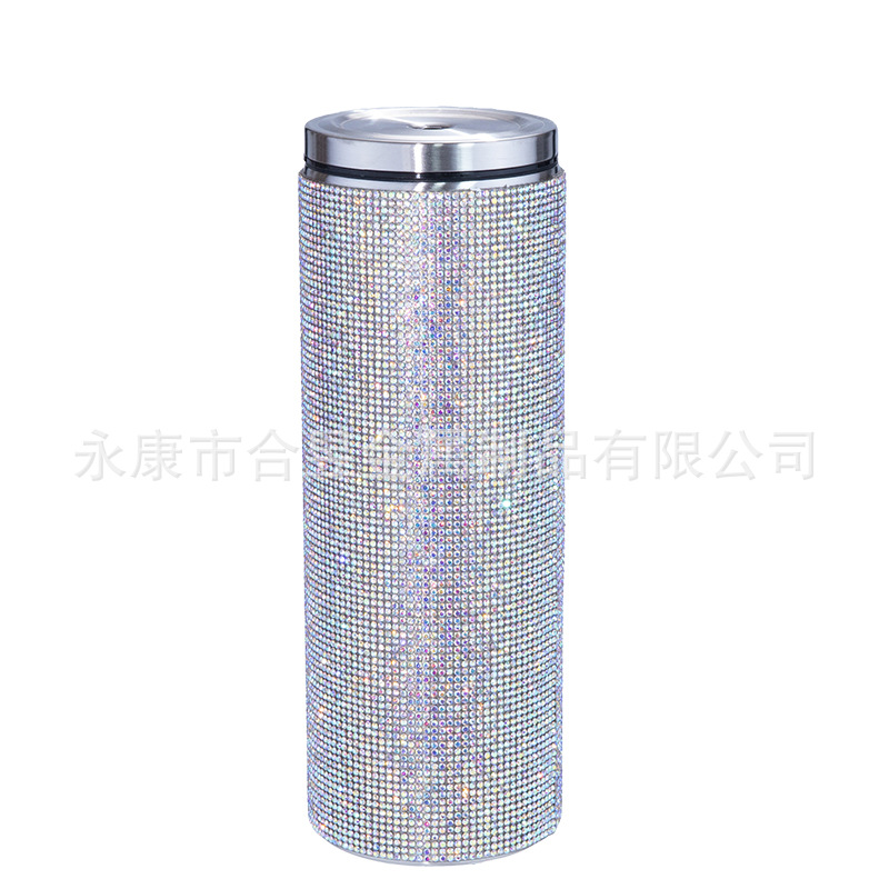 Bling rhinestone taladro 20oz vacío aislado paja de acero inoxidable taza café cuerpo recto adelgazamiento taza