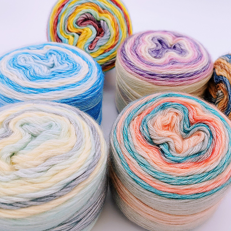 Gradient Cake Sections stained Rainbow line diy manual weave Jumpers Scarf Line Wool yarn baby