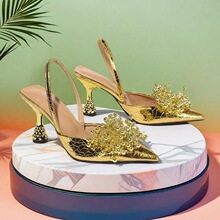 T 34771 Pearl Flower Square Heel Sandals ���黨����Ь ר